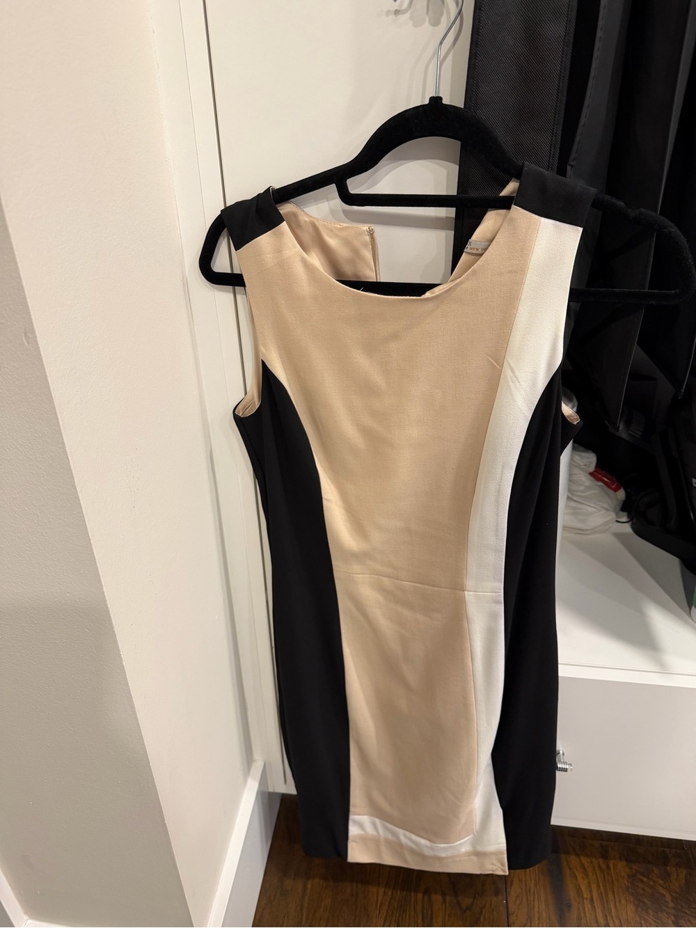 Dex Beige, Black & White Colorblock Mini Sheath Dress